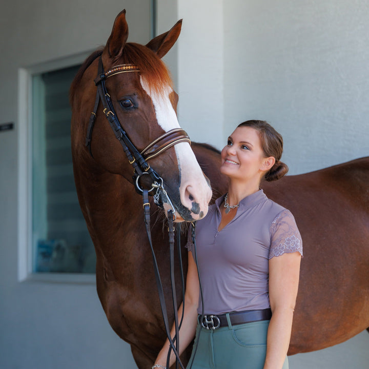 Halter Ego Tara Short Sleeve Lace Competition Shirt - Taupe