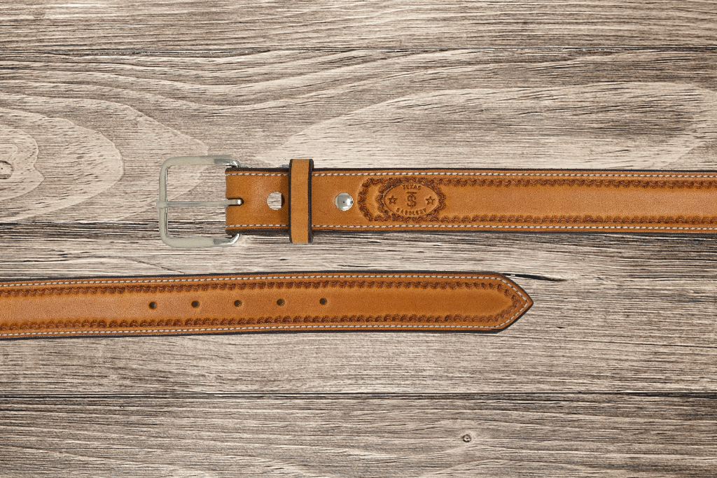 Saddle Tan Smooth Border Leather Belt