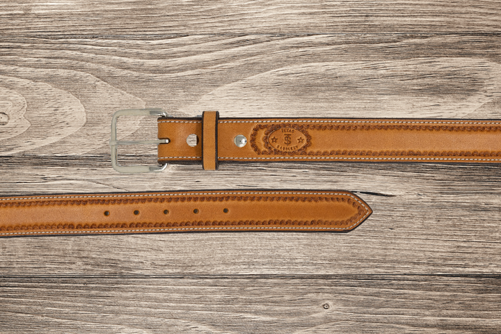Saddle Tan Smooth Border Leather Belt