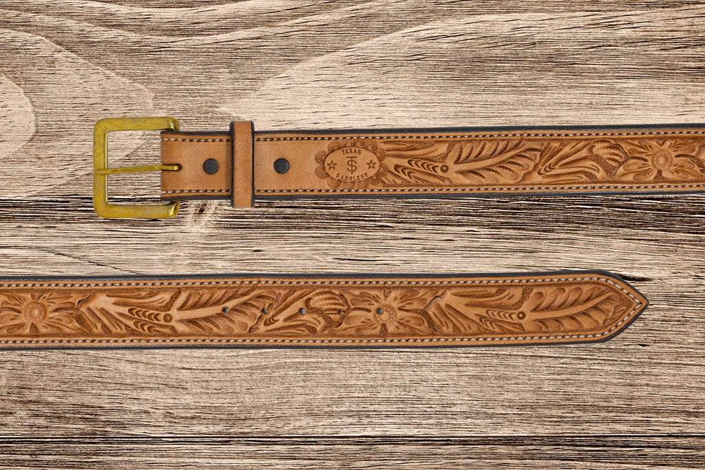 Saddle Tan Floral Leather Belt