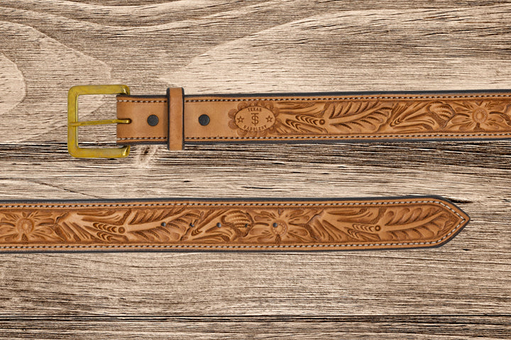 Saddle Tan Floral Leather Belt