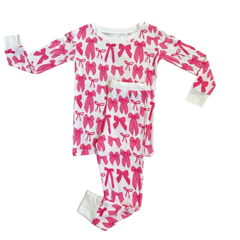 Hot Pink Bow Two-Piece Pajama Set