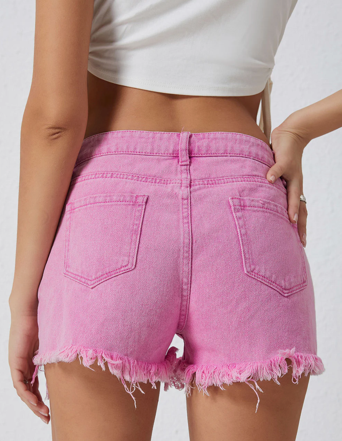 Pink High Rise Crossover Waist Denim Shorts