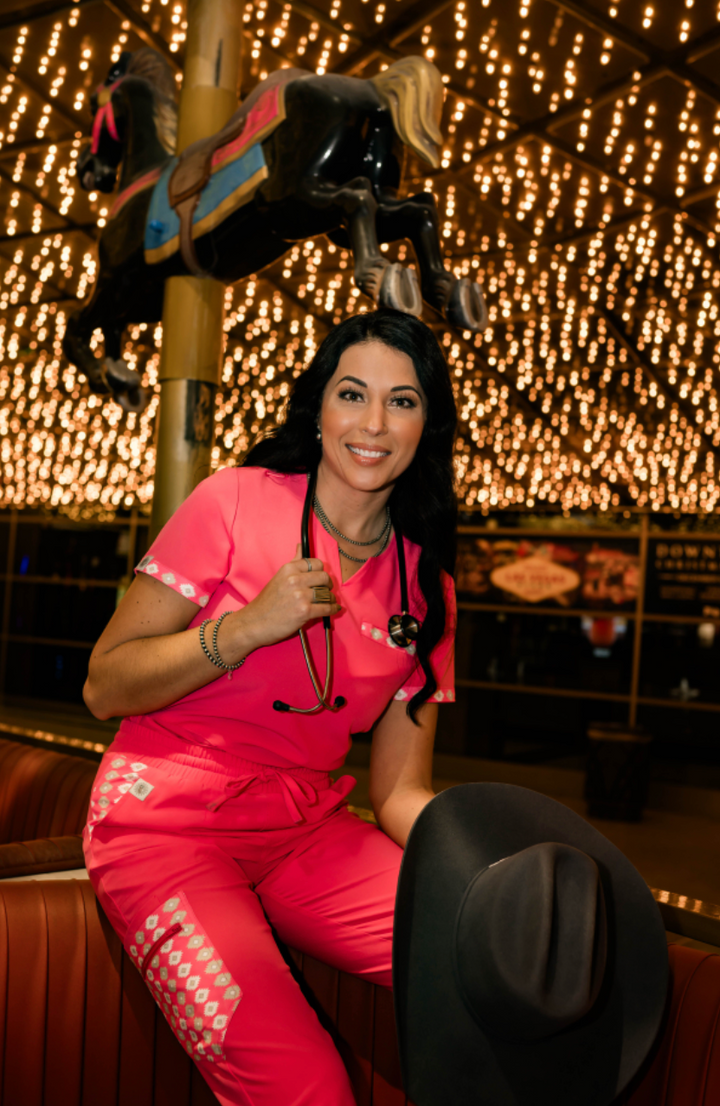 Simple Hot Pink Aztec Scrub Top