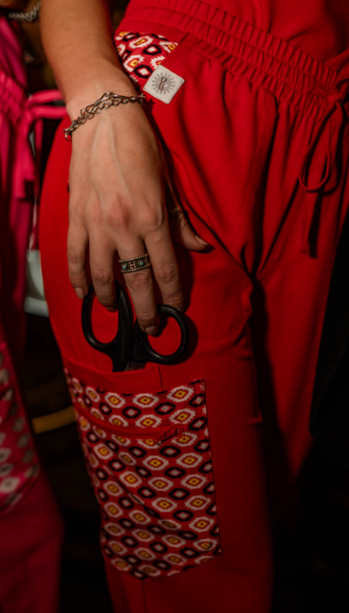 Red Aztec Jogger Scrub Pants