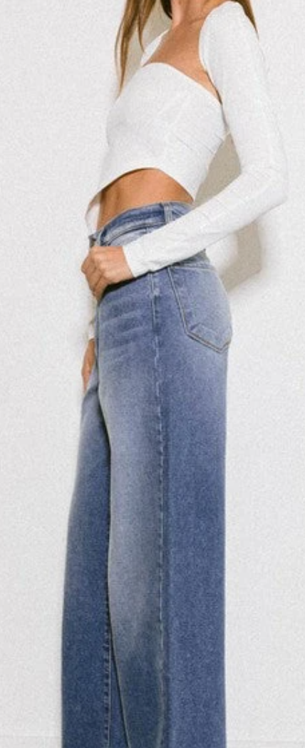 Light Stone High Rise Center Line Wide Leg Jeans -30" Inseam