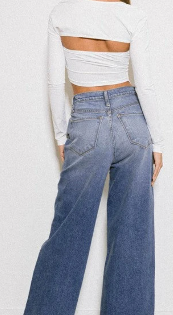 Light Stone High Rise Center Line Wide Leg Jeans -30" Inseam