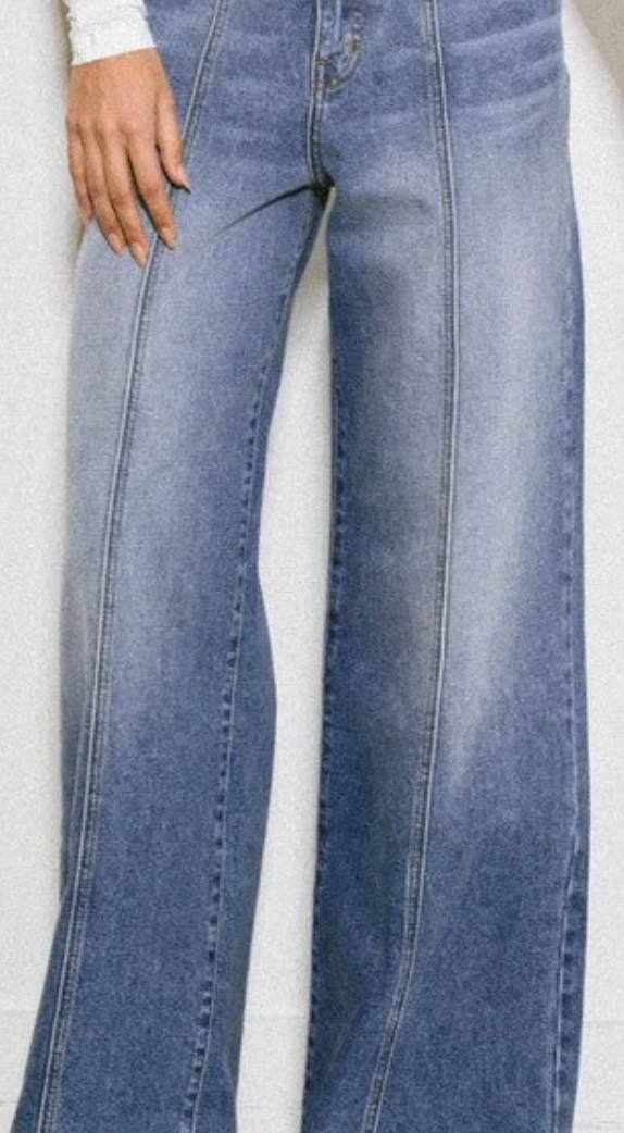 Light Stone High Rise Center Line Wide Leg Jeans -30" Inseam