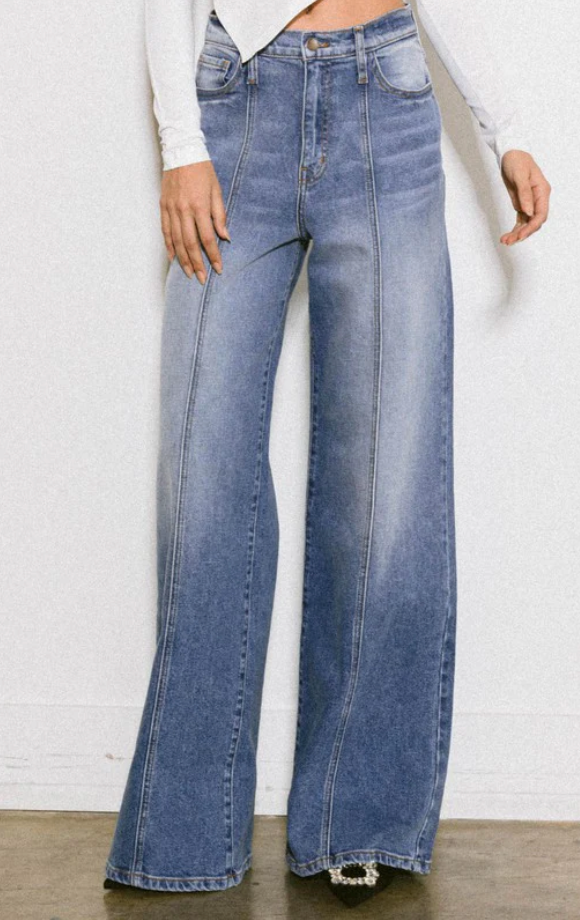 Light Stone High Rise Center Line Wide Leg Jeans -30" Inseam