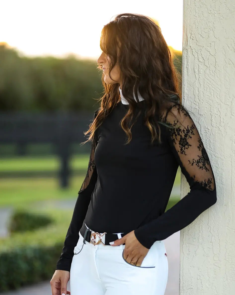 Equisite Lilliana Lace Riding Show Shirt - Neon Spur