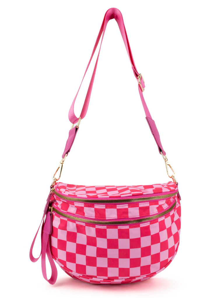 Pink Check Buckle Bunny Crossbody Crescent Bag