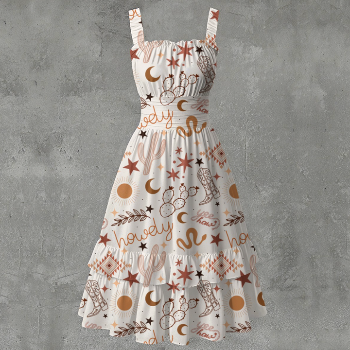 Yeehaw Howdy Ruffle Hem Dress Neon Spur