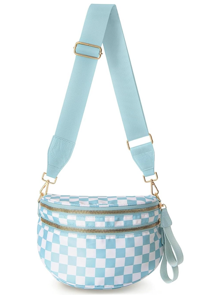 Turquoise Alley Checkered Crescent Crossbody Bag Neon Spur