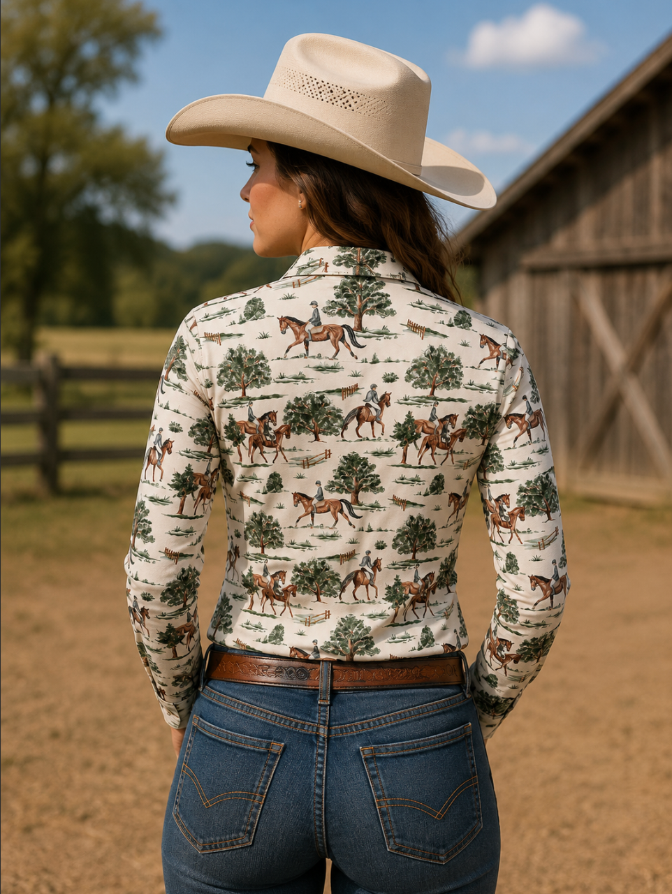 Countryside Canter Quarter Zip Long Sleeve Sun Shirt Neon Spur