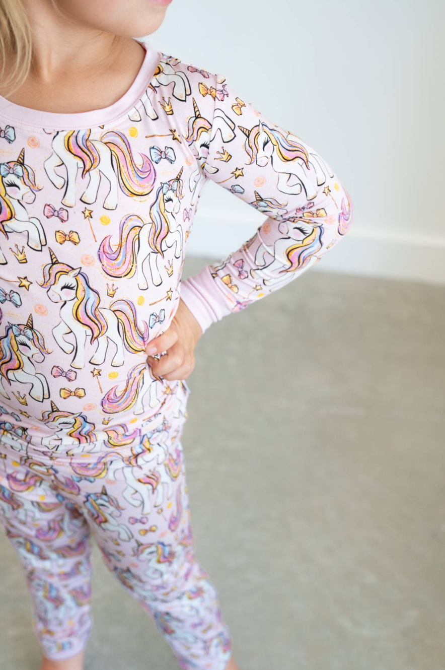 Pink Unicorn Two-Piece Bamboo Pajama Set