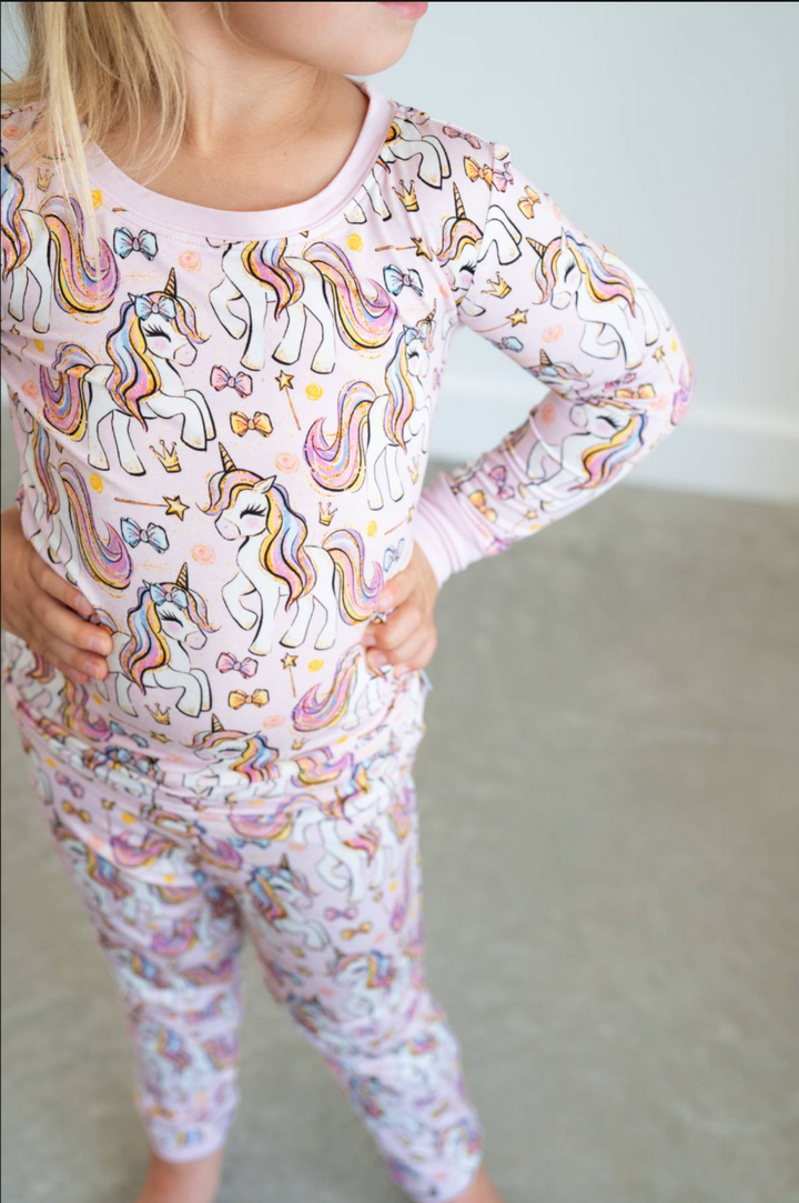 Pink Unicorn Two-Piece Bamboo Pajama Set