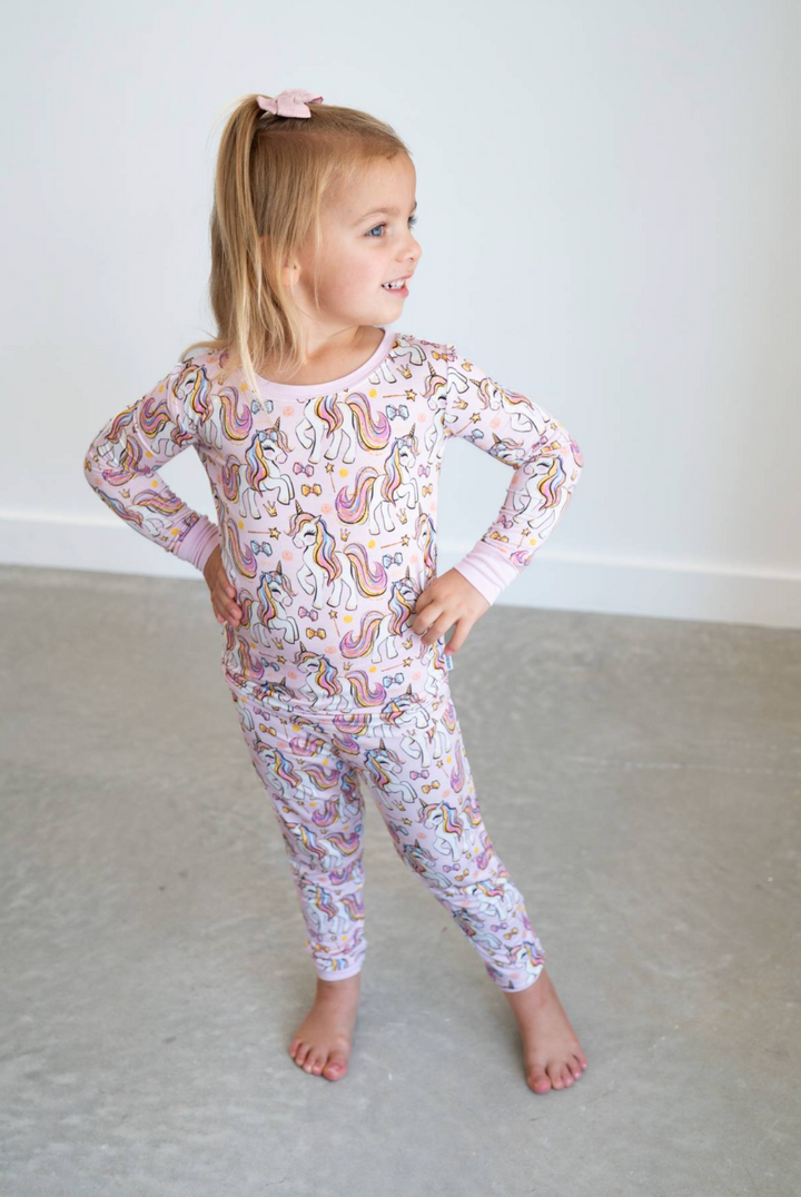 Pink Unicorn Two-Piece Bamboo Pajama Set