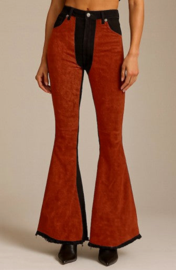 Burnt Orange Suede Chap Panel Bell Bottom Jeans