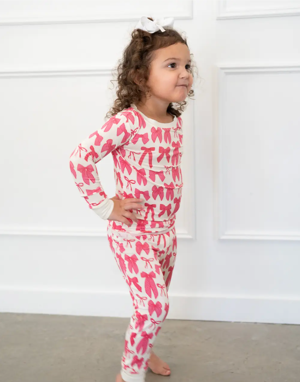 Hot Pink Bow Two-Piece Pajama Set