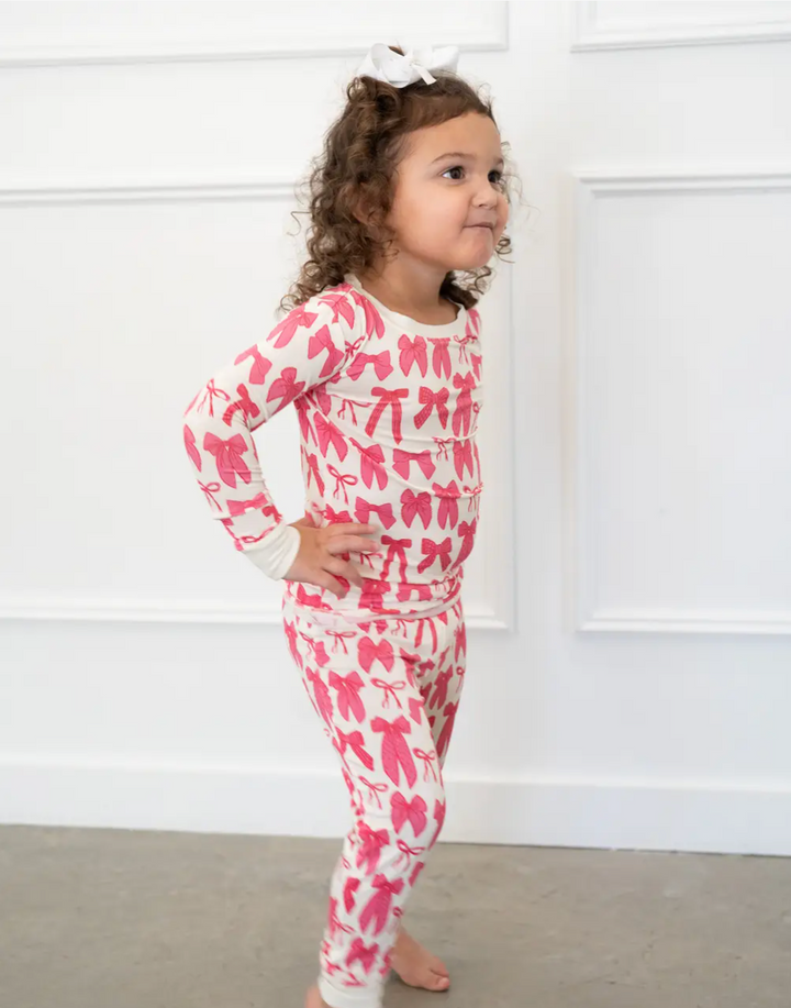 Hot Pink Bow Two-Piece Pajama Set