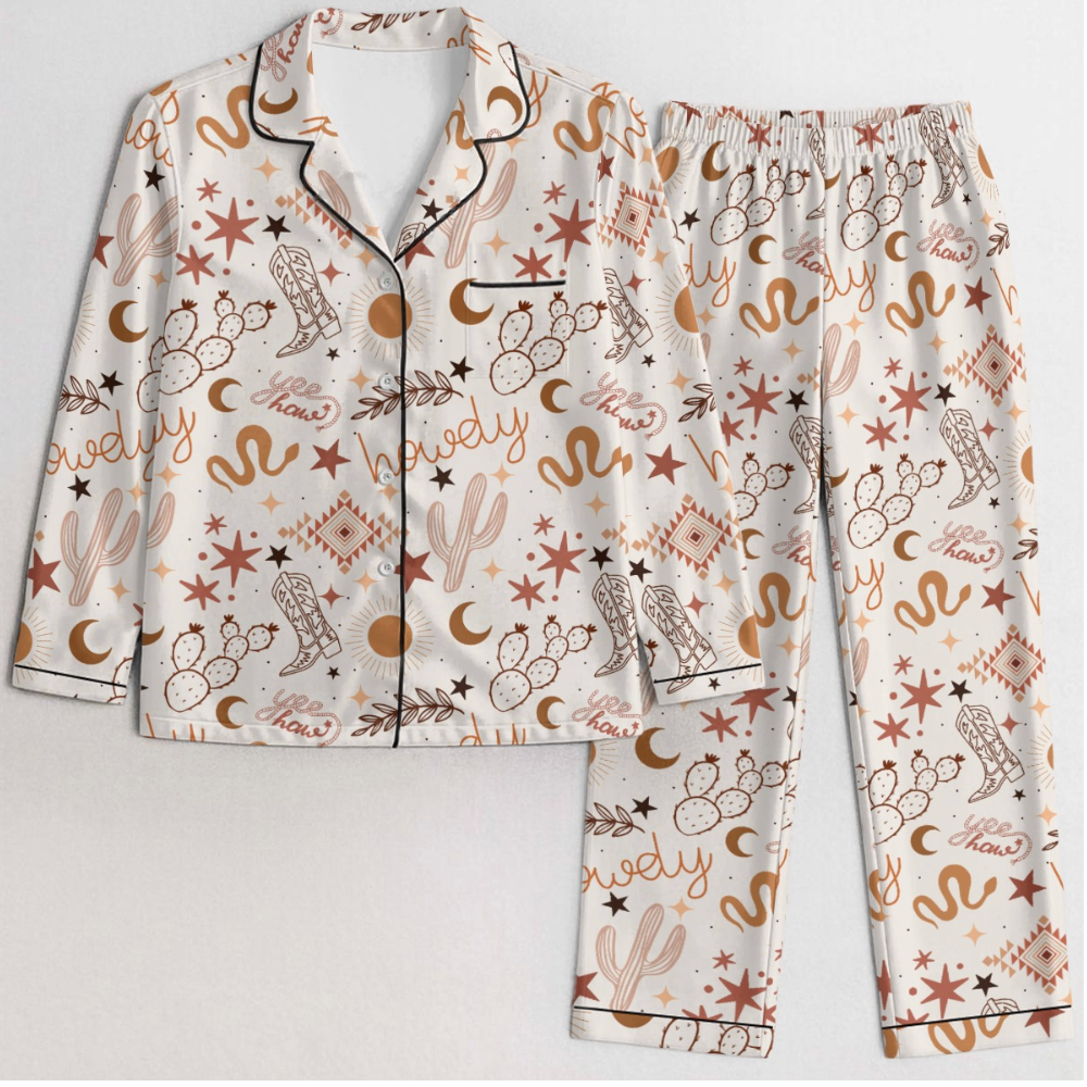 Yeehaw Howdy 2 Piece Satin Pajama Pant Set