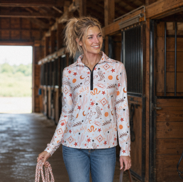 Neon Spur Yeehaw Howdy Quarter Zip Sun Shirt Neon Spur