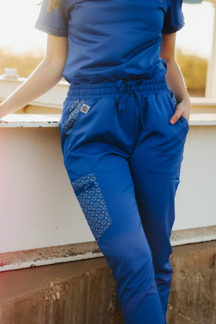 Royal Blue Aztec Scrub Pants
