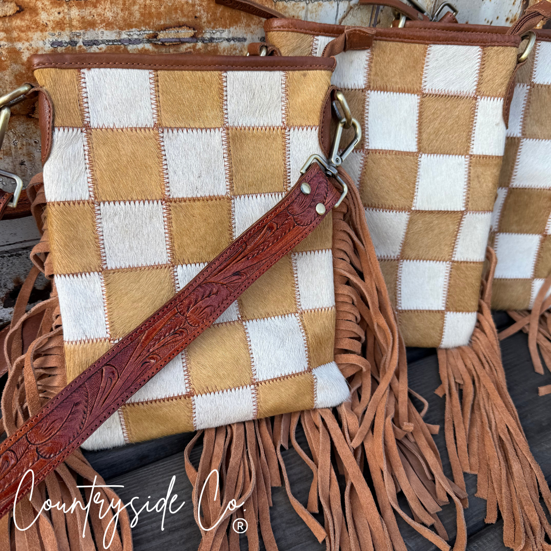 Stockdale Checkered Cowhide Fringe Purse Countryside Co.