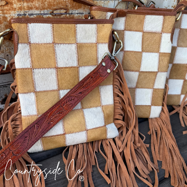 Stockdale Checkered Cowhide Fringe Purse Countryside Co.