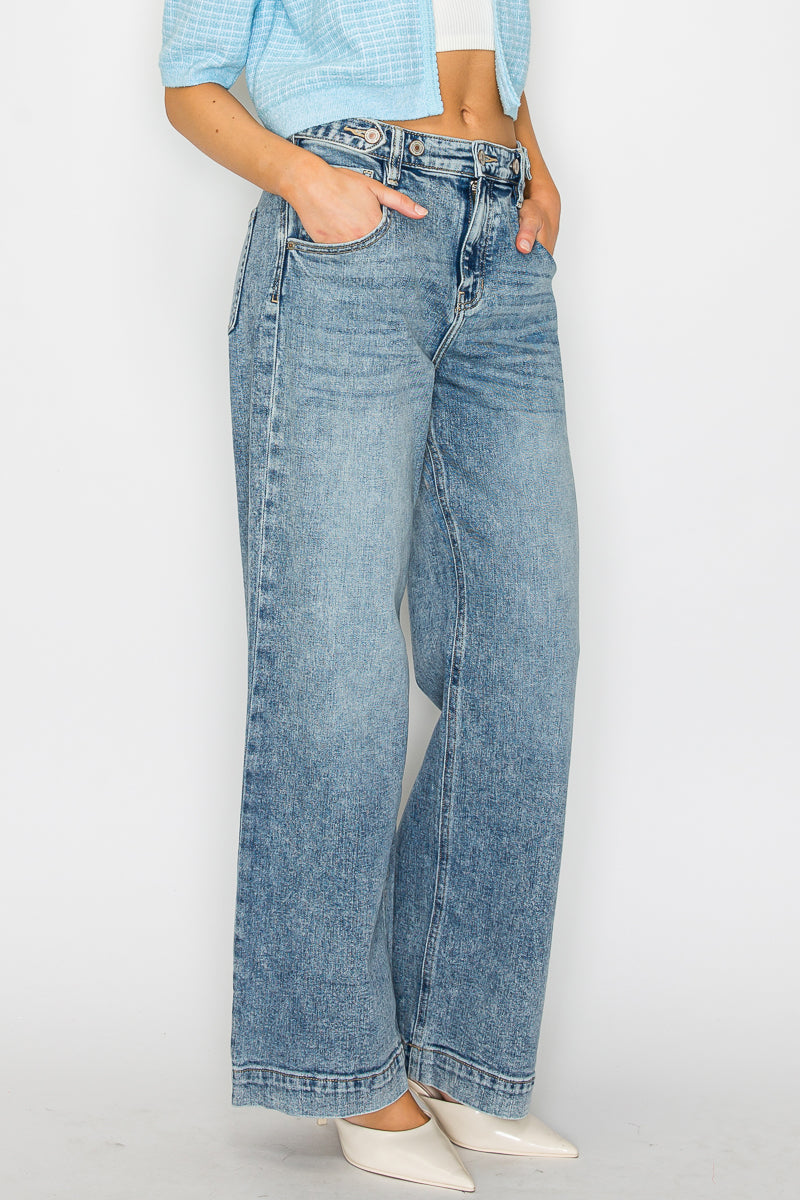 Adjustable Waistband High Rise Baggy Wide Jeans Artemis Vintage