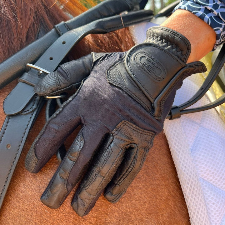 Tackified Copper Tech™️ Leather Premium Riding Glove -Black