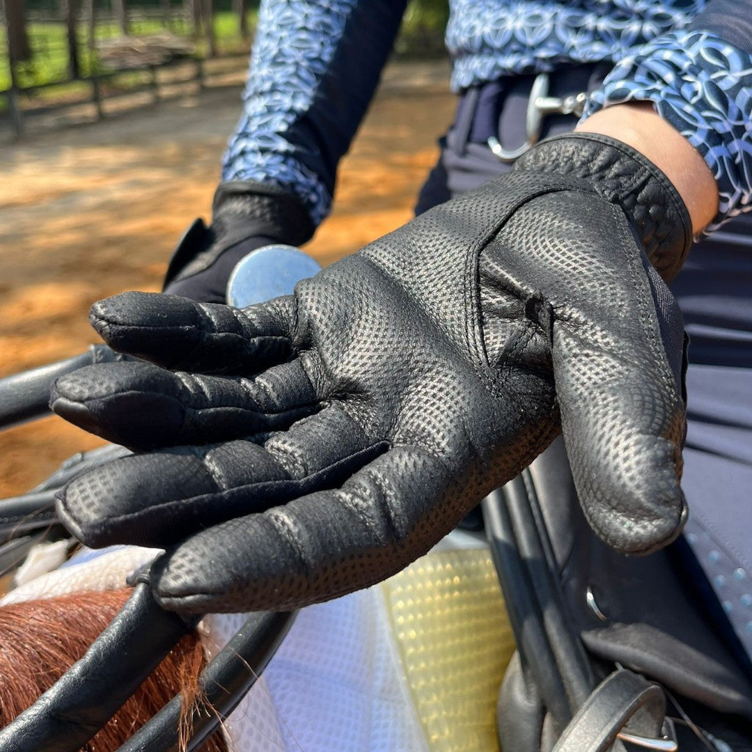 Tackified Copper Tech™️ Leather Premium Riding Glove -Black
