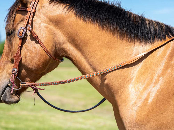 Western Split Reins with Turquoise Buckstitching