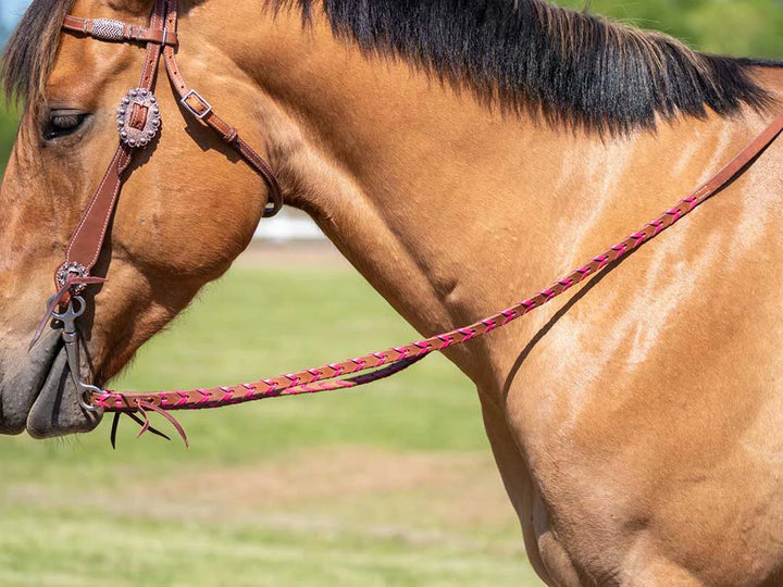 Western Split Reins with Pink Braiding