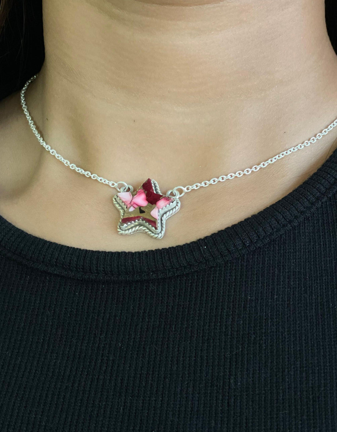 Handmade Sterling Silver Dahlia Rose Star Necklace with Signed Nizhoni Nizhoni Traders LLC