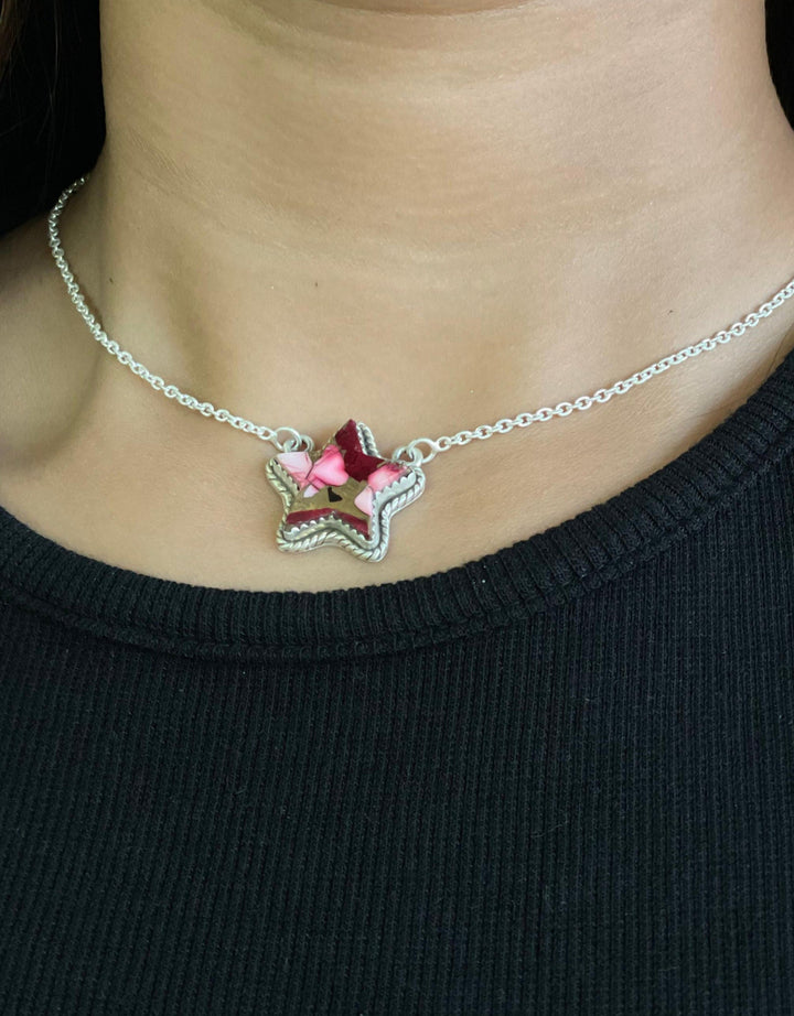 Handmade Sterling Silver Dahlia Rose Star Necklace with Signed Nizhoni Nizhoni Traders LLC