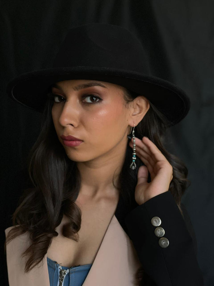 Handmade Sterling Silver Beaded Kingman Turquoise Dangle Hook Earrings