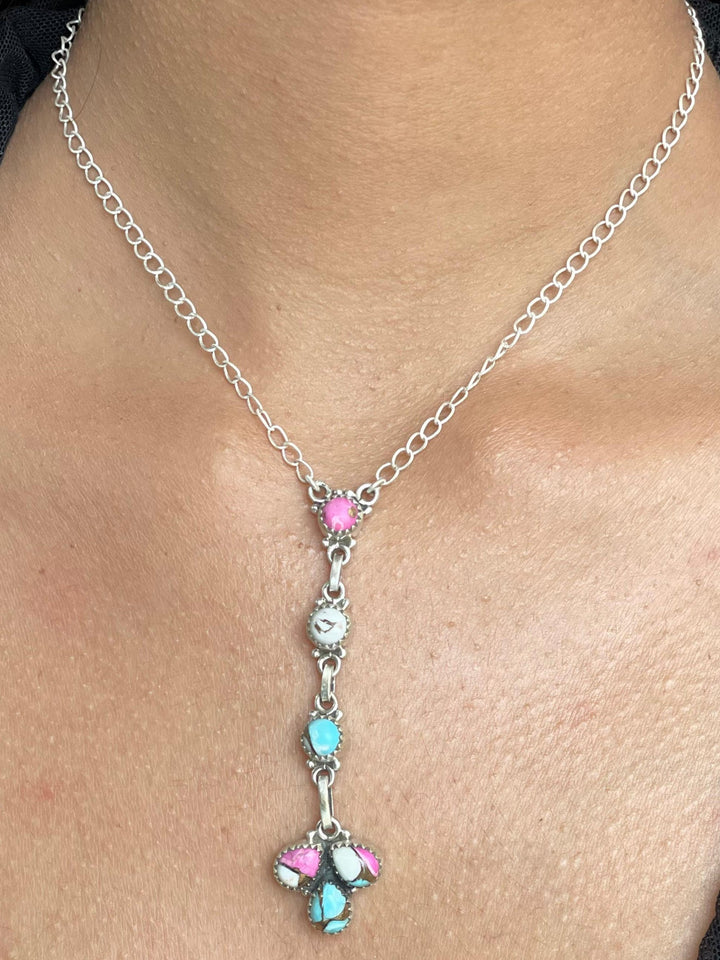 Handmade Sterling Silver Cotton Candy Turquoise Necklace