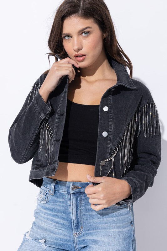 Rhinestone Fringe Crop Jacket