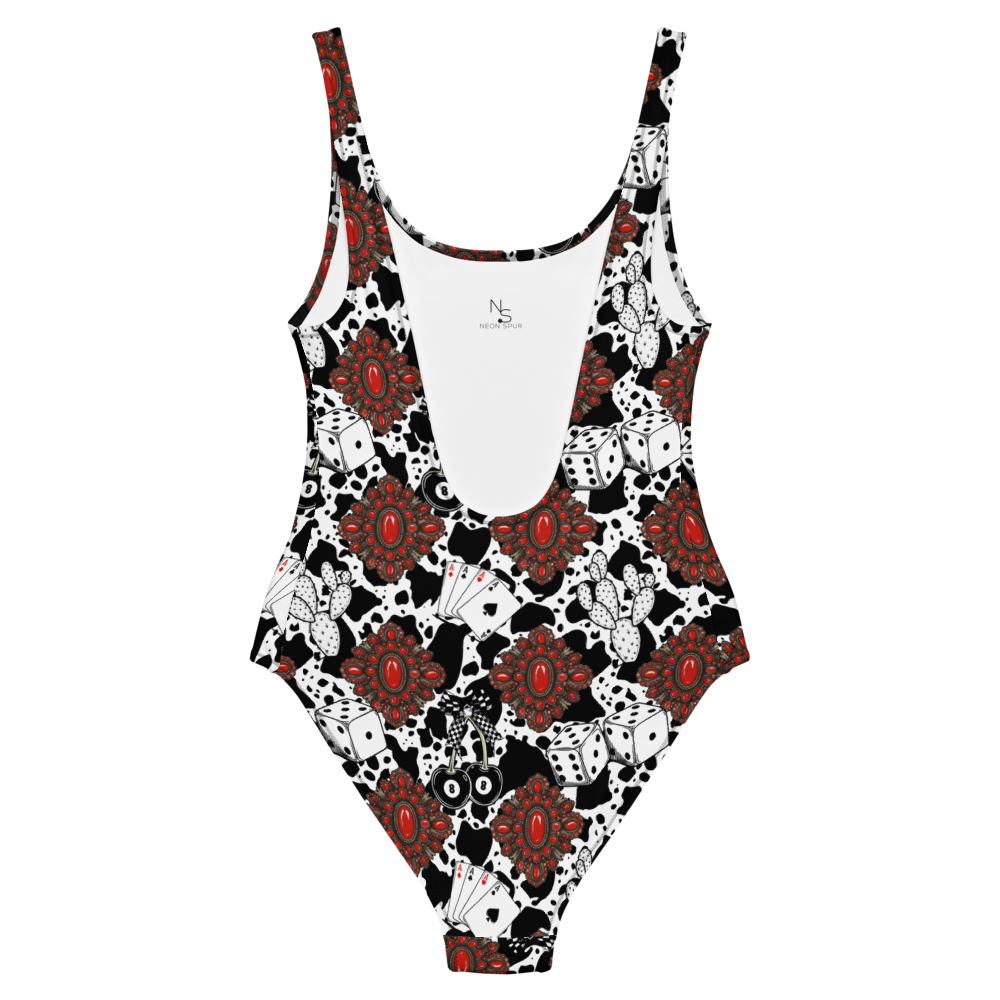 Red Turquoise Western Icon One-Piece Swimsuit