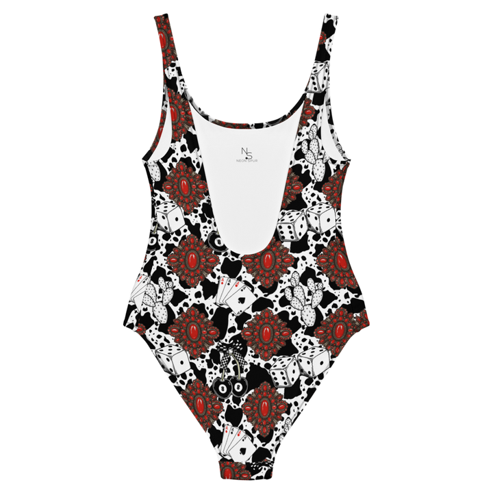 Red Turquoise Western Icon One-Piece Swimsuit
