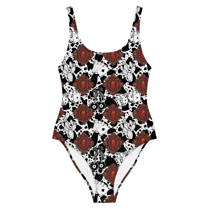 Red Turquoise Western Icon One-Piece Swimsuit