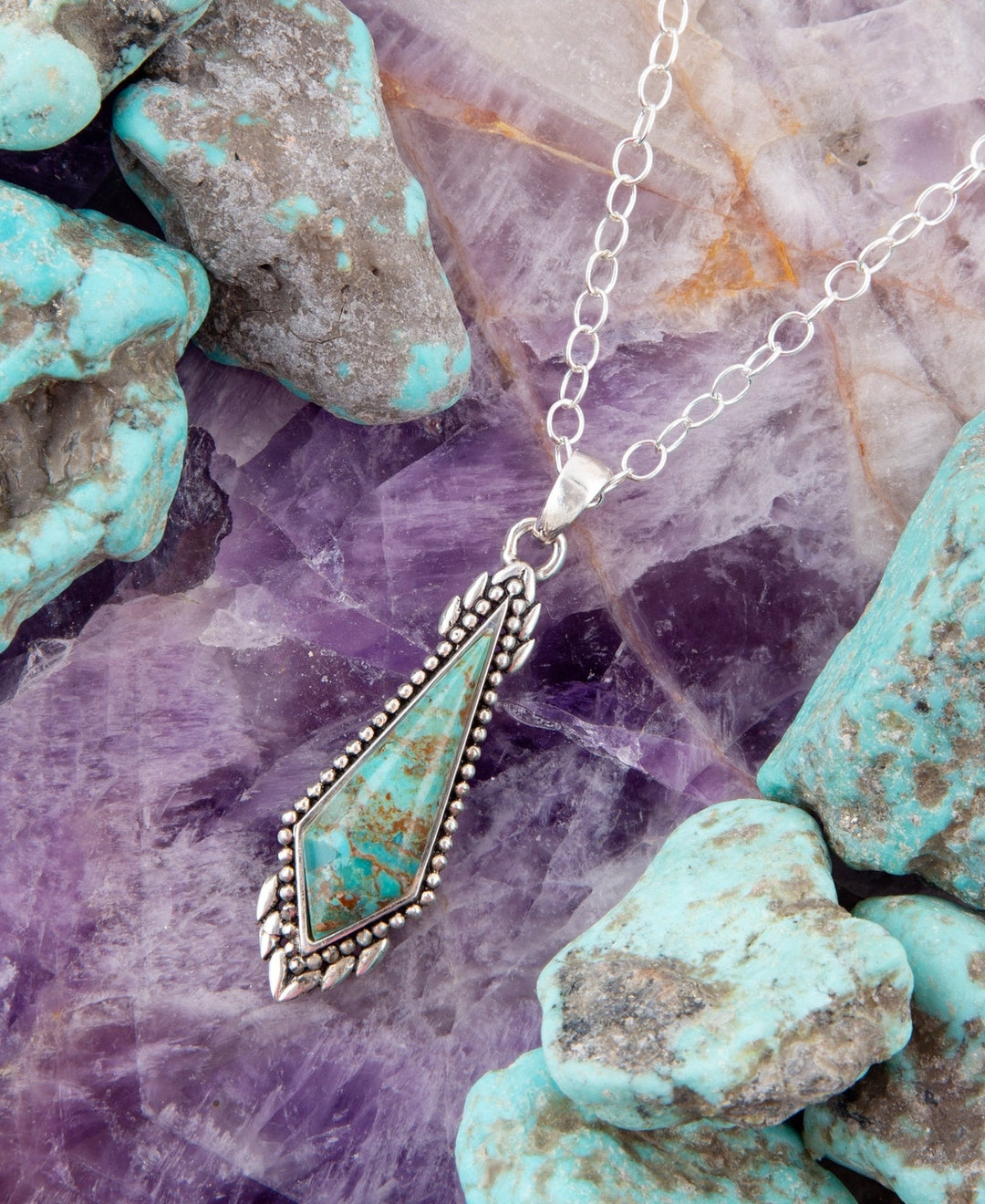Anemone Long Diamond Turquoise and Sterling Silver Necklace