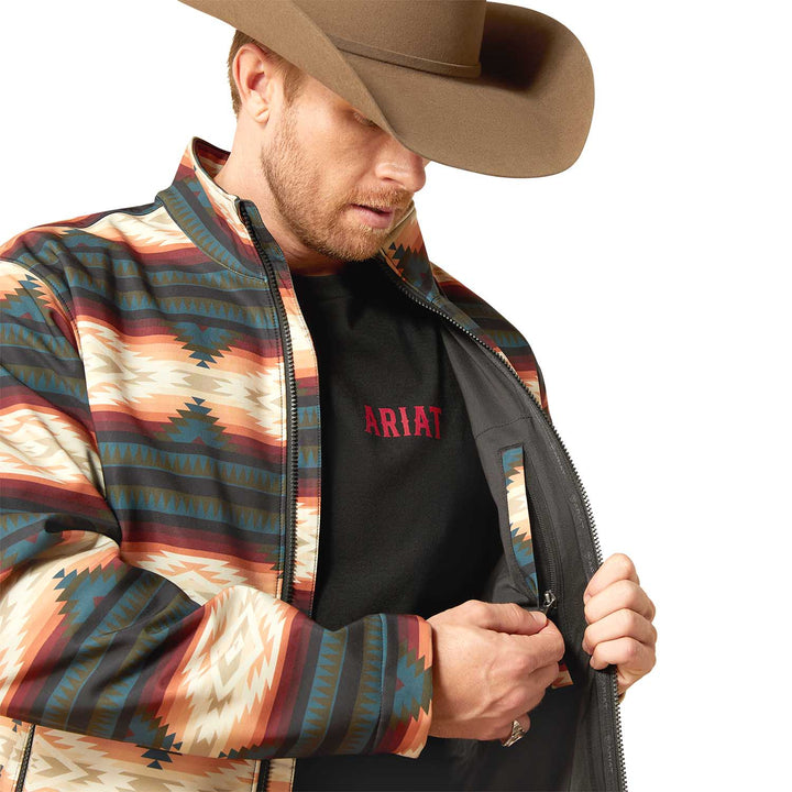 Ariat Mens Western Print Logo Softshell Jacket – Water-Resistant Stretch Lightweight Jacket Jeffers
