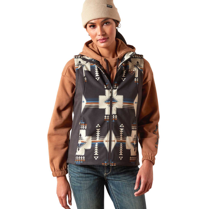 Ariat Womens Logo Softshell Western Print Vest – Durable Outdoor Layer with Zip Pockets Jeffers