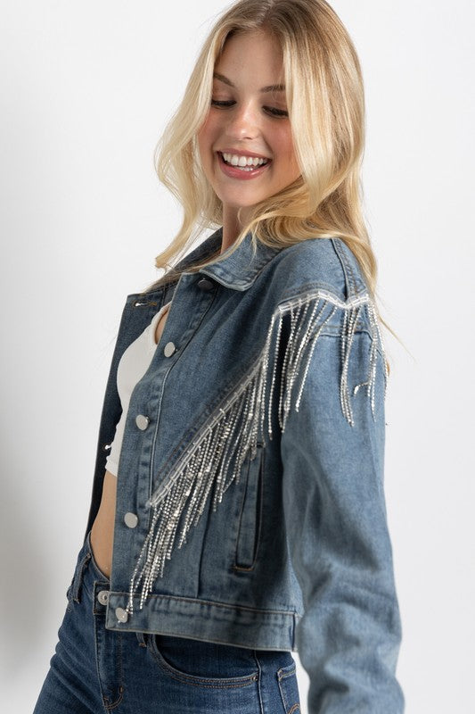 Rhinestone Fringe Crop Jacket