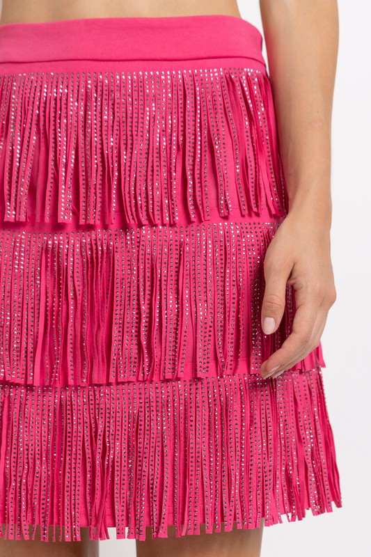 Pink Rhinestone Fringe Skirt