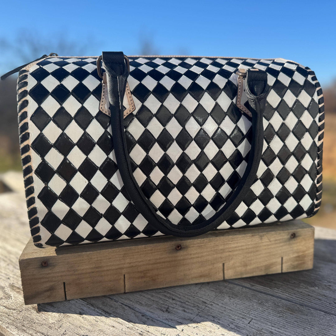 Black and White Speedy Checkered Genuine Western Cowhide Leather Purse Double B Wild Rags