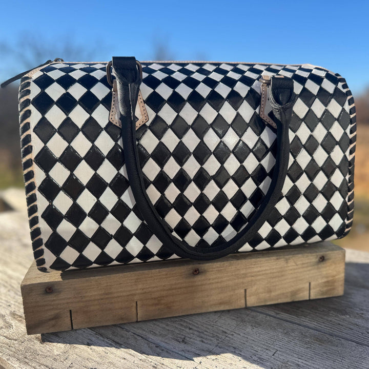 Black and White Speedy Checkered Genuine Western Cowhide Leather Purse Double B Wild Rags