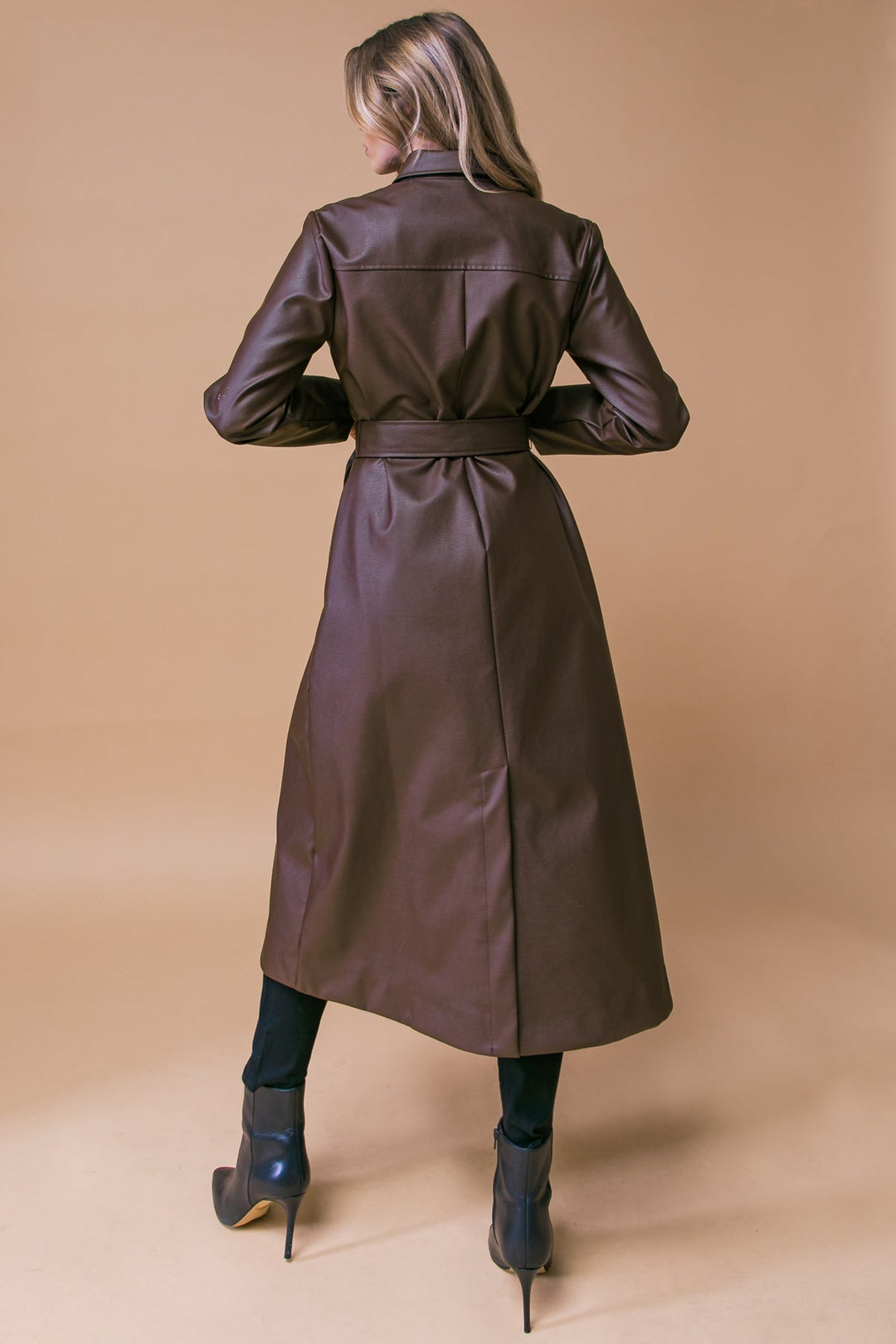 What A Wonderful Day Faux Leather Midi Coat